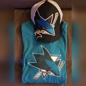 Men's Sharks Shirt & Cap Set, Size 2XL